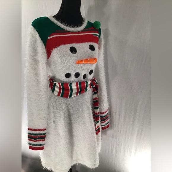 New ⛄️ Born Famous White Christmas Snowman Stretchy Cute Holiday Sweater Dress - Picture 4 of 16